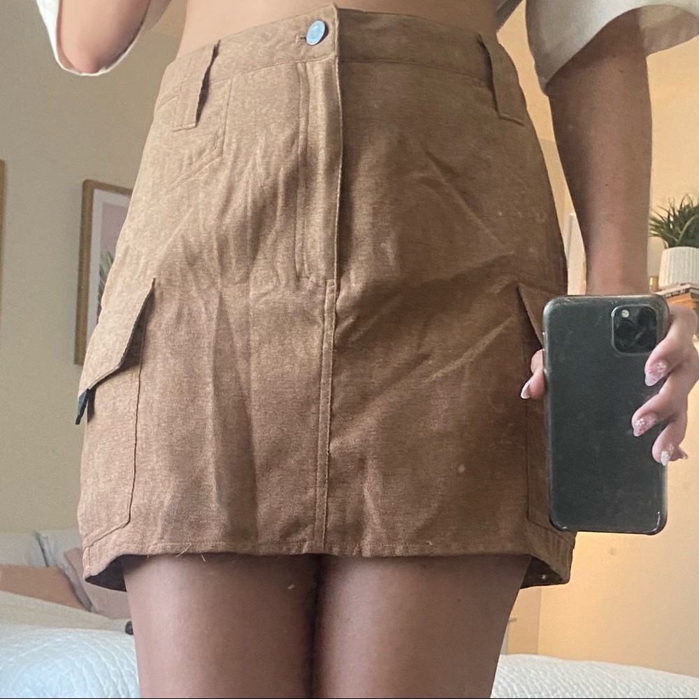 Brown faux suede mini skirt